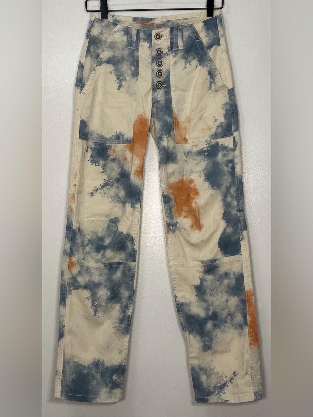 Pilcro Tie-Dye Cargo Pants in Cream, Blue & Orange
